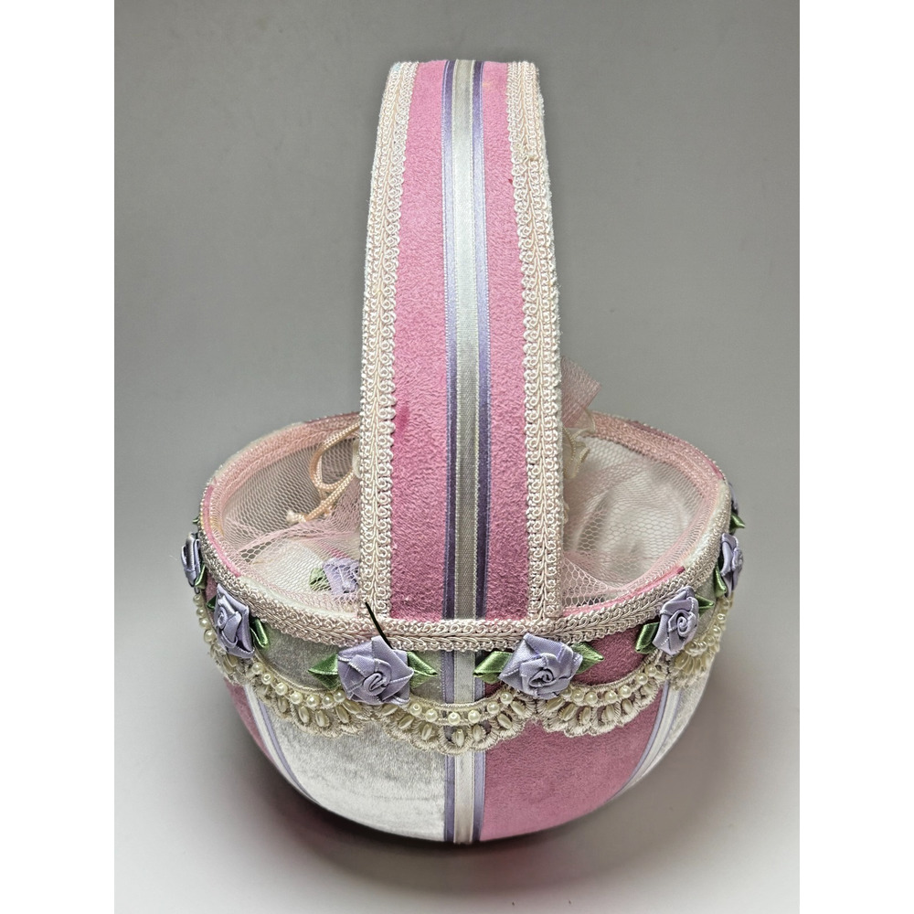 Timeless Treasures 7 Decorated Easter Eggs & Basket Purple Pink Velvet Rosettes - Picture 4 of 8
